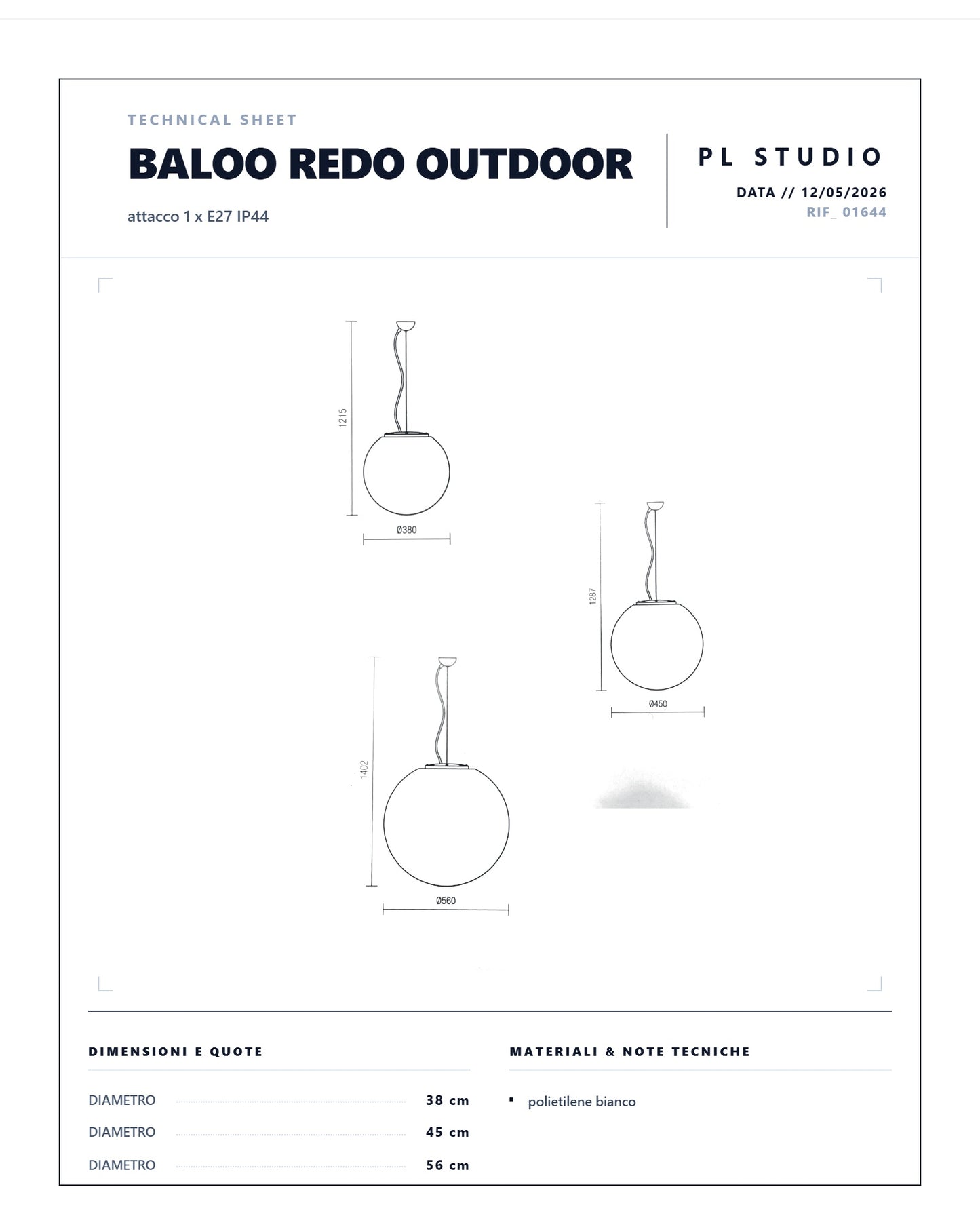 SOSPENSIONE BALOO REDO ESTERNO IP44