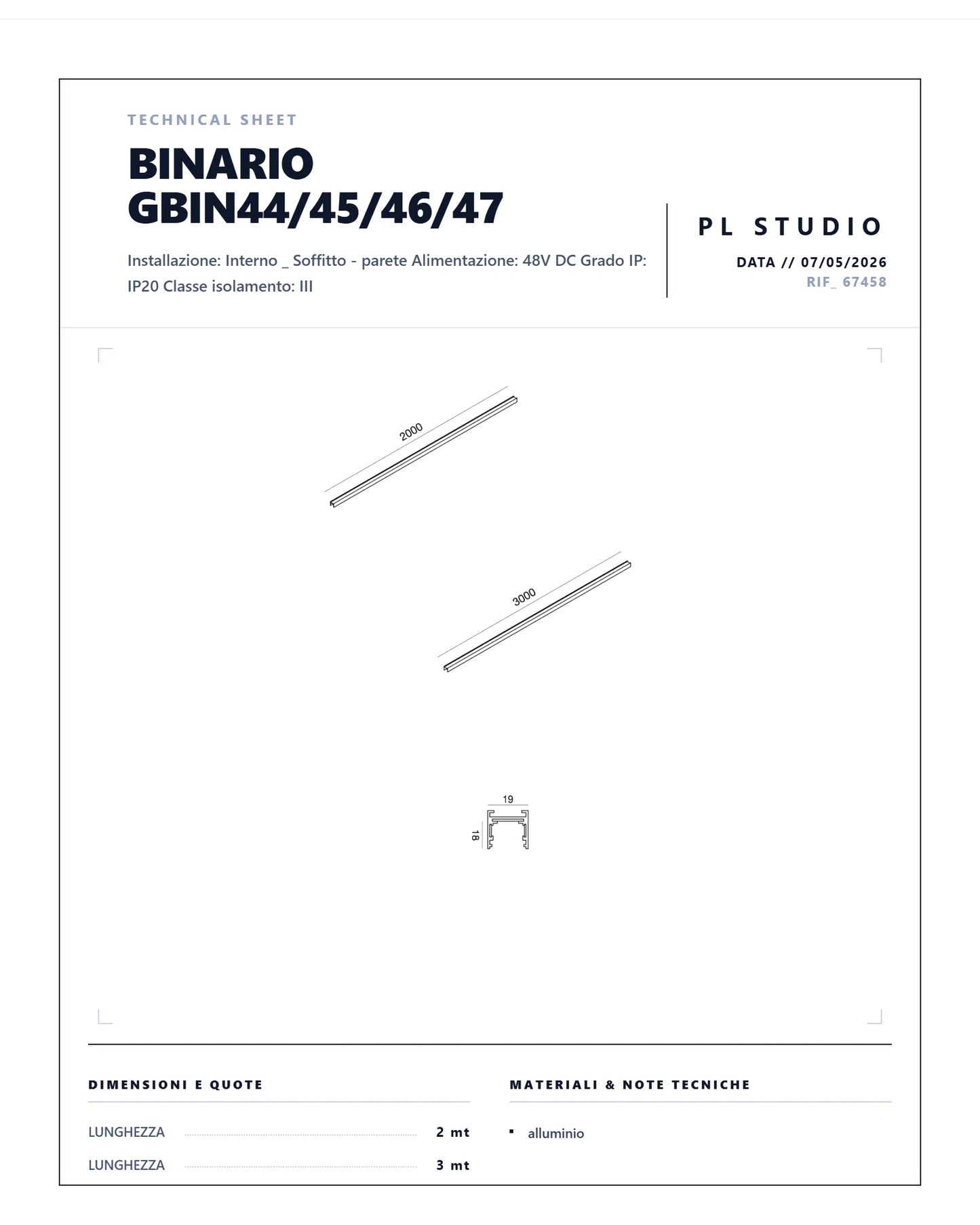 BINARIO GEA LED 48 VOLT GBIN44 / GBIN45 / GBIN46 / GBIN47