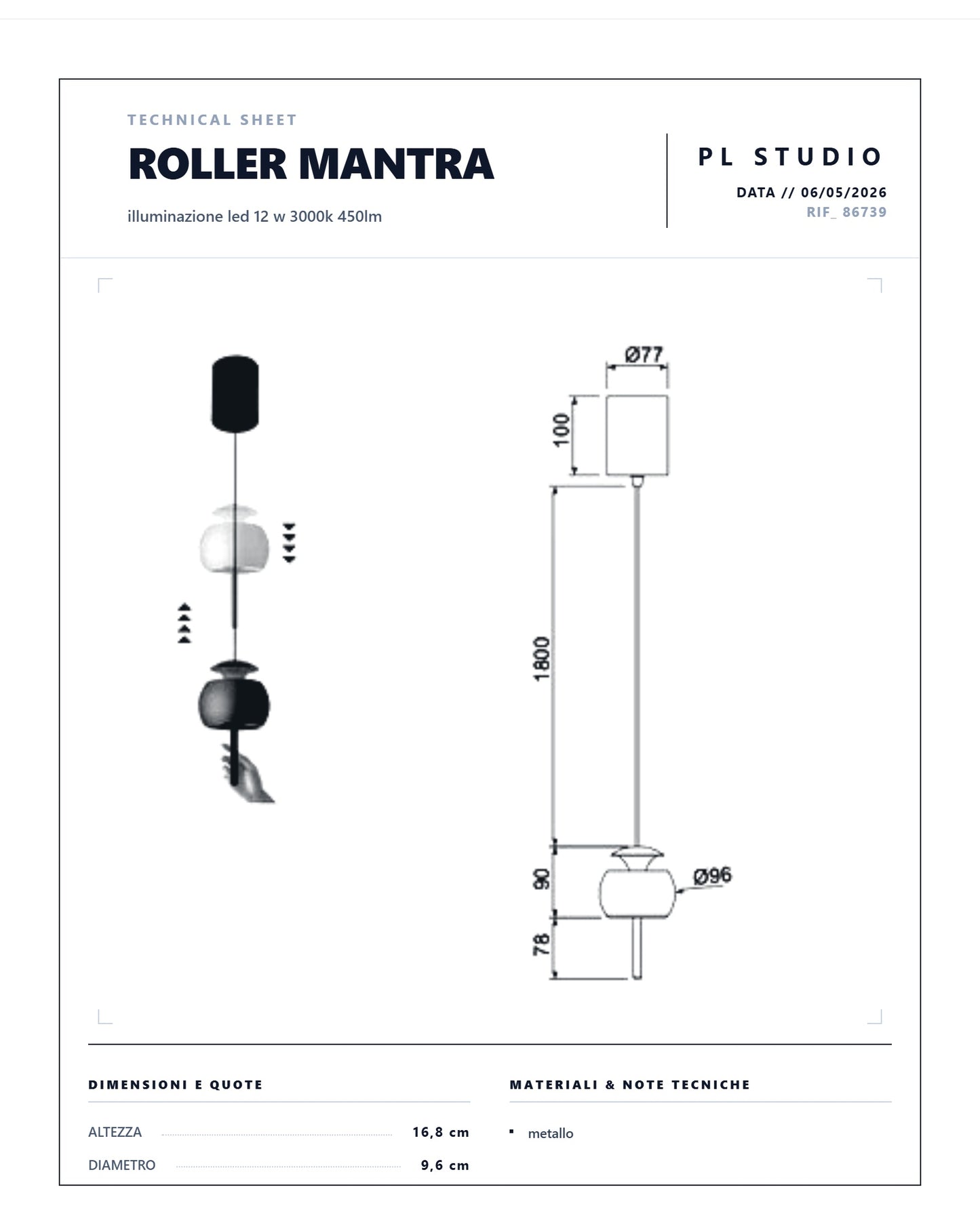MANTRA ROLLER Lampada da sospensione LED 12 w 3000k 500 LUMEN