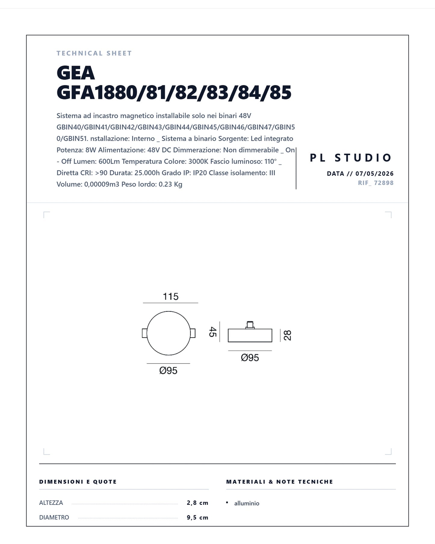 MODULO LED GEA PER BINARIO MAGNETICO GFA1880 / GFA 1881 / GFA1882 / GFA1883/ GFA1884 / GFA1885