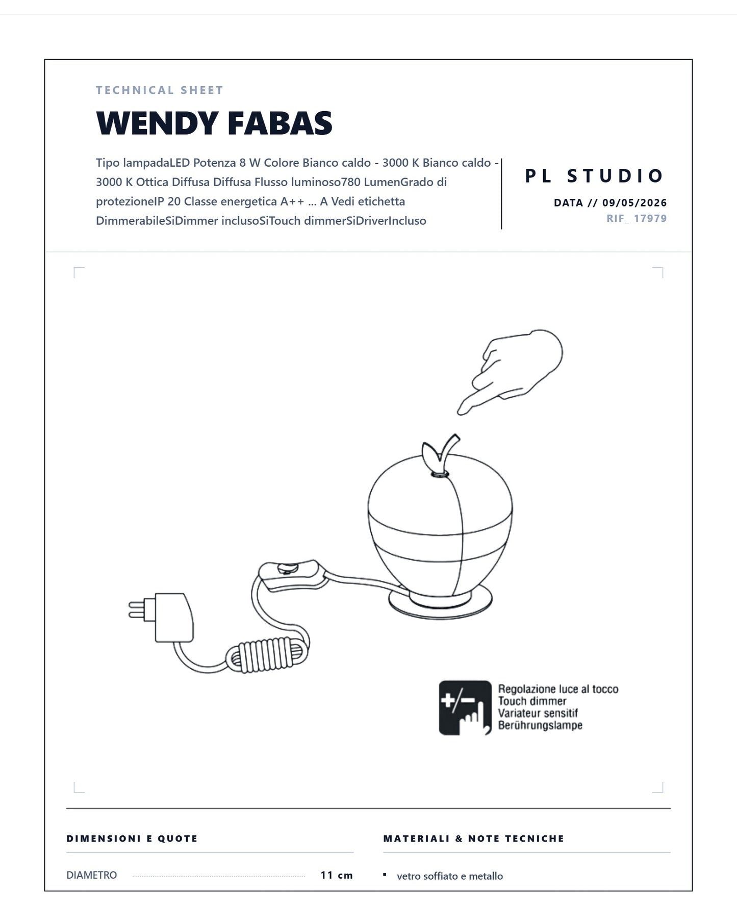 LAMPADA DA TAVOLO WENDY FABAS A FORMA DI MELA