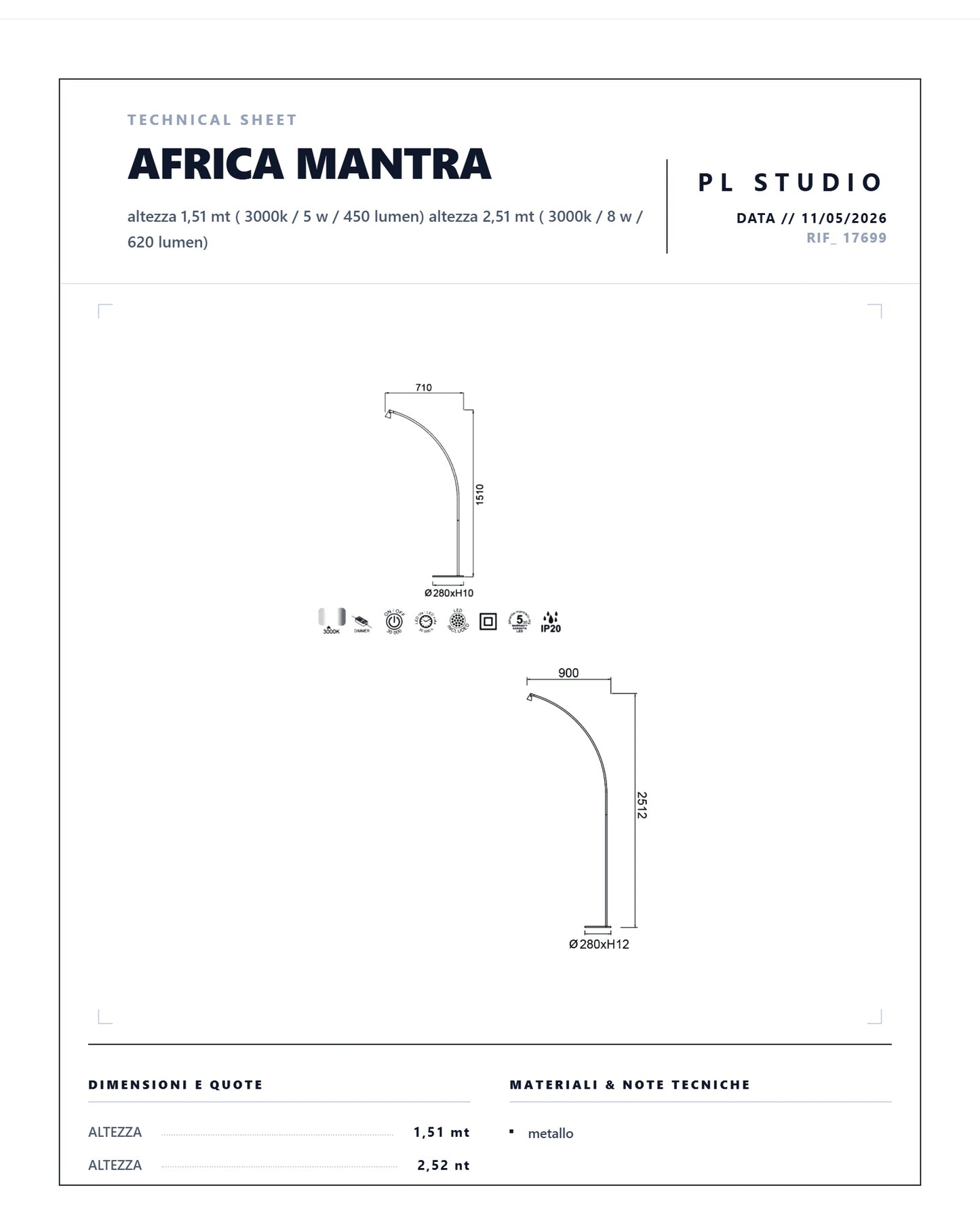 PIANTANA AD ARCO AFRICA MANTRA LED 3000k