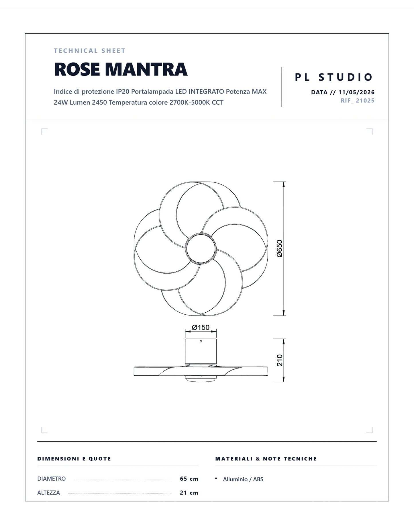 VENTILATORE PLAFONIERA ROSE MANTRA LED