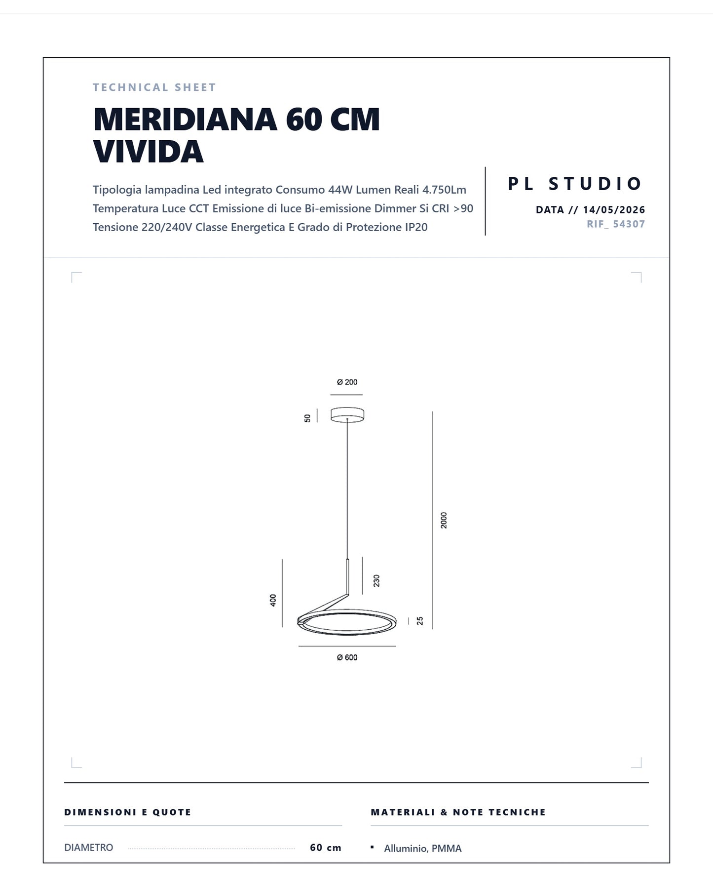 MERIDIANA VIVIDA SOSPENSIONE DIAMETRO 60 LED