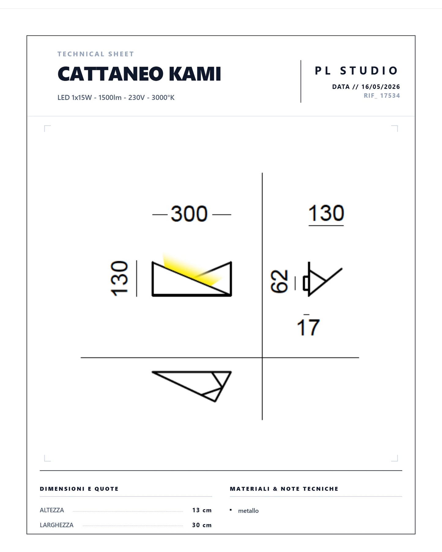 APPLIQUE A LED KAMI CATTANEO 3000K 15W 1500LUMEN