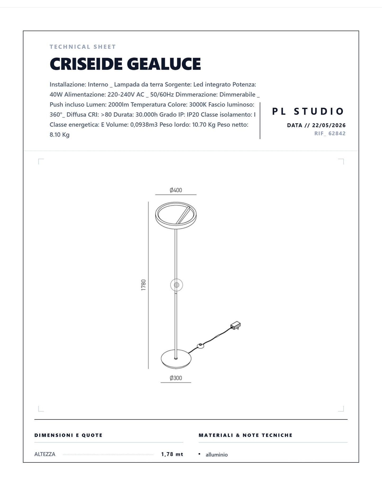 PIANTANA CRISEIDE GEALUCE LED 40W 2000LUMEN