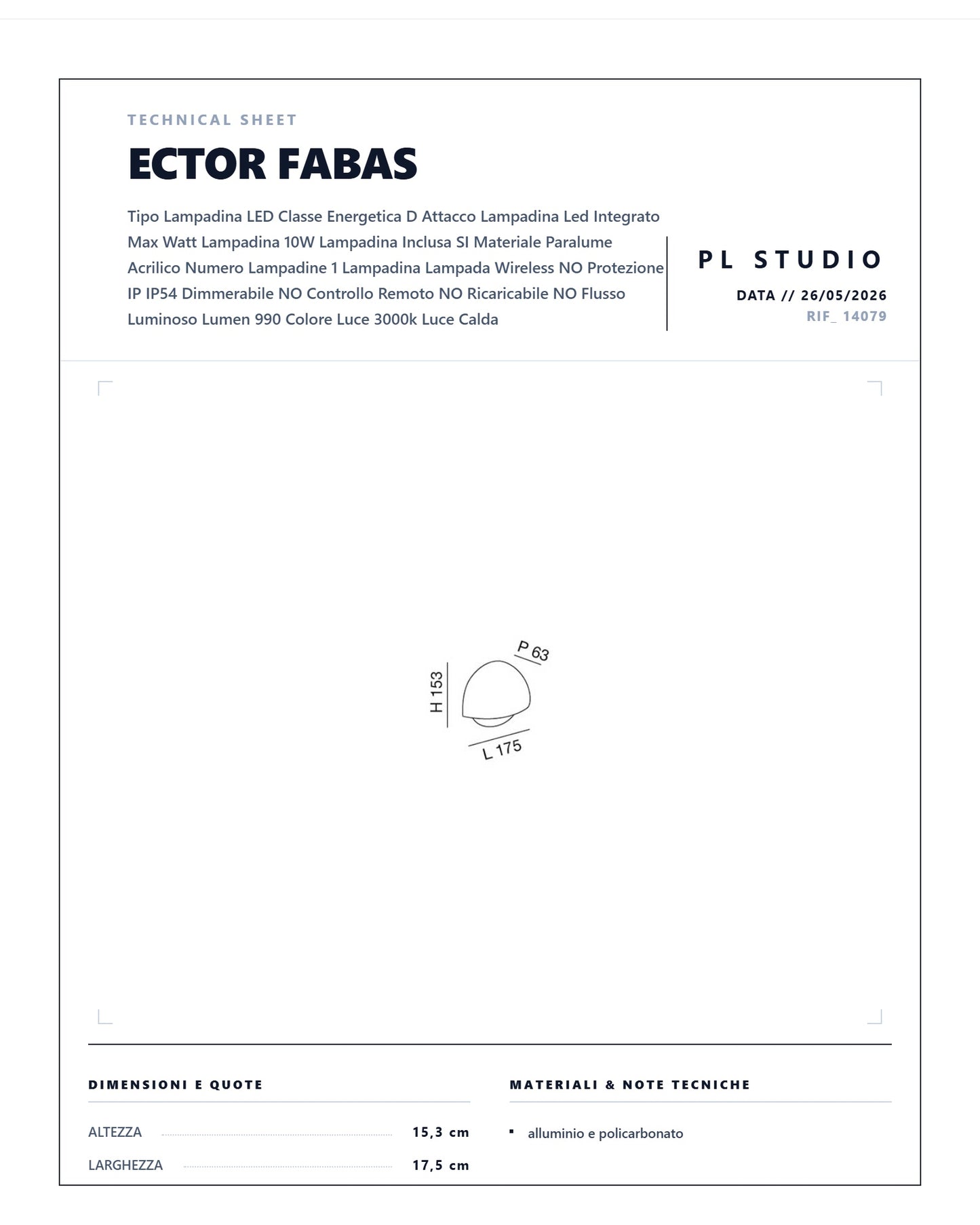 APPLIQUE ESTERNO FABAS ECTOR LED 10W
