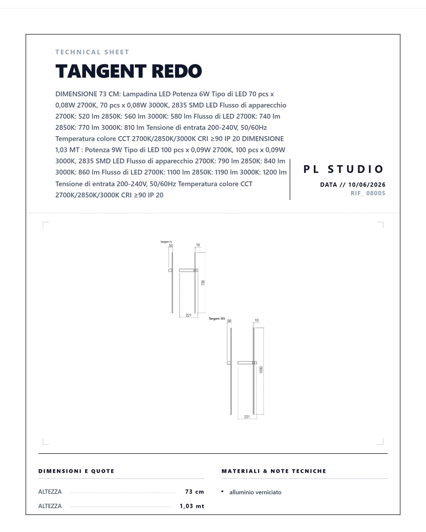 APPLIQUE TANGENT REDO LED LUCE INDIRETTA ORIENTABILE