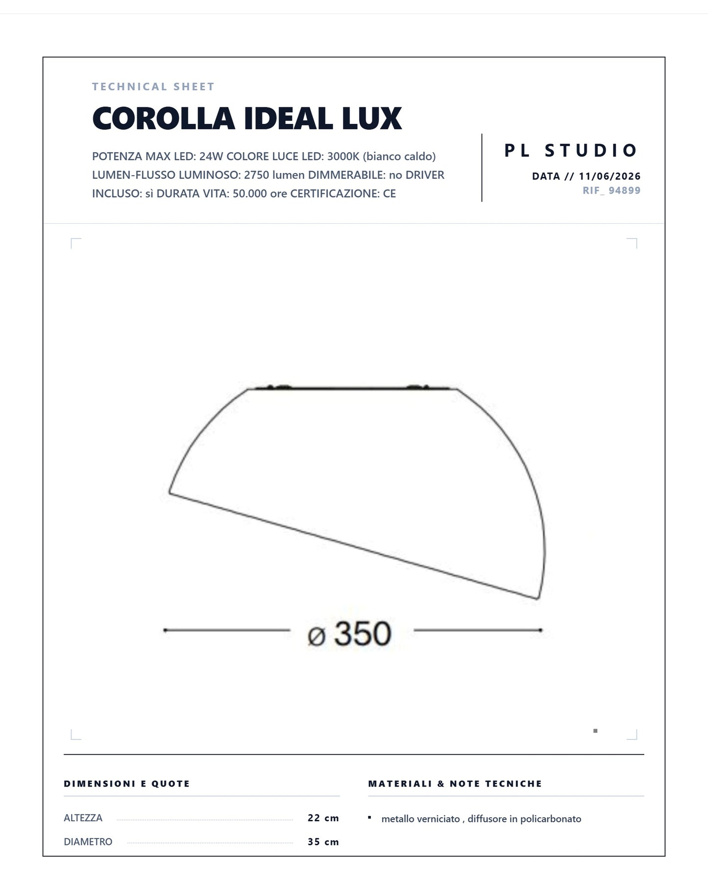 COROLLA PLAFONIERA A LED IDEAL LUX 24W 2750LM