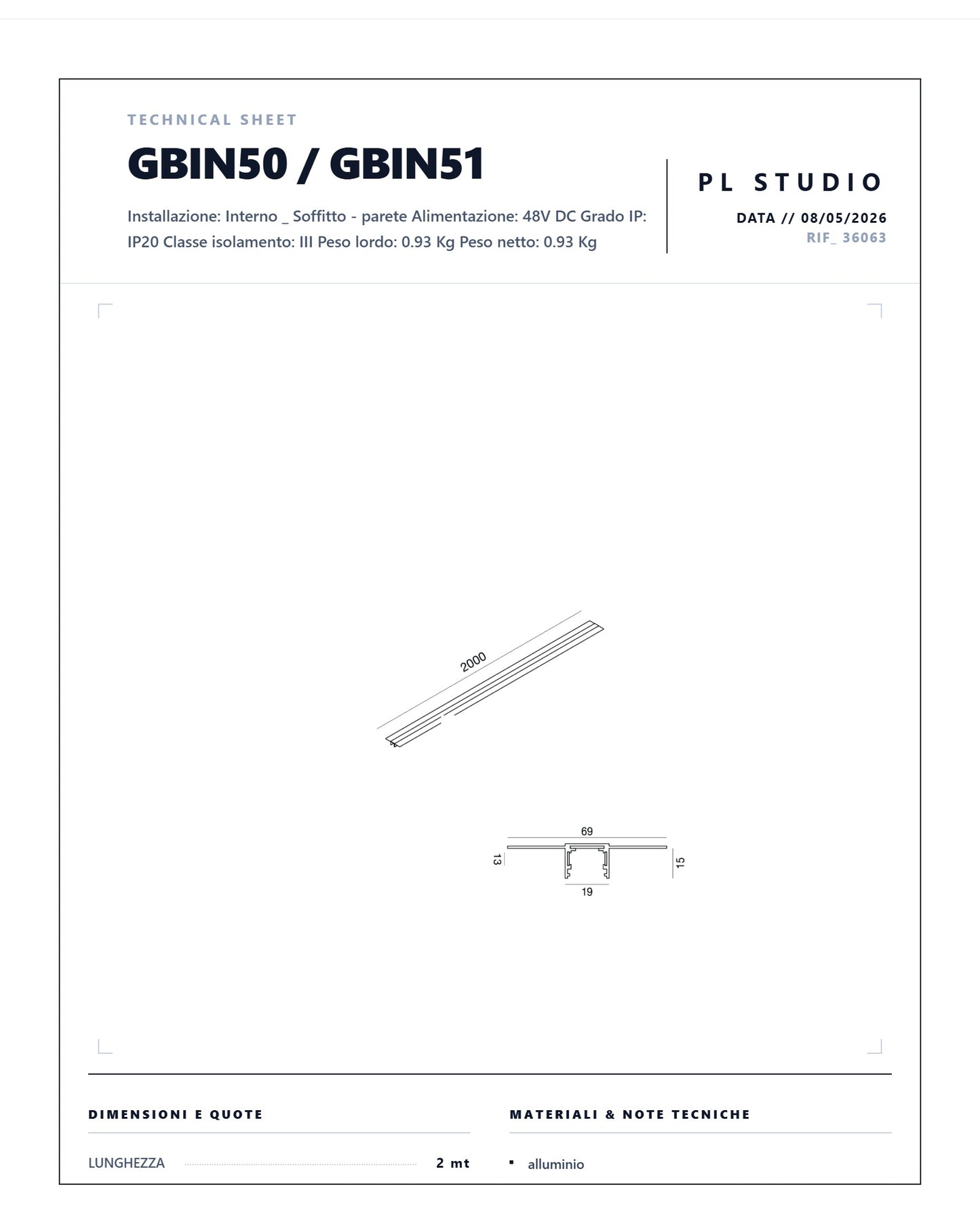 BINARIO MAGNETICO A INCASSO 48 VOLT GEA GBIN50/ GBIN51