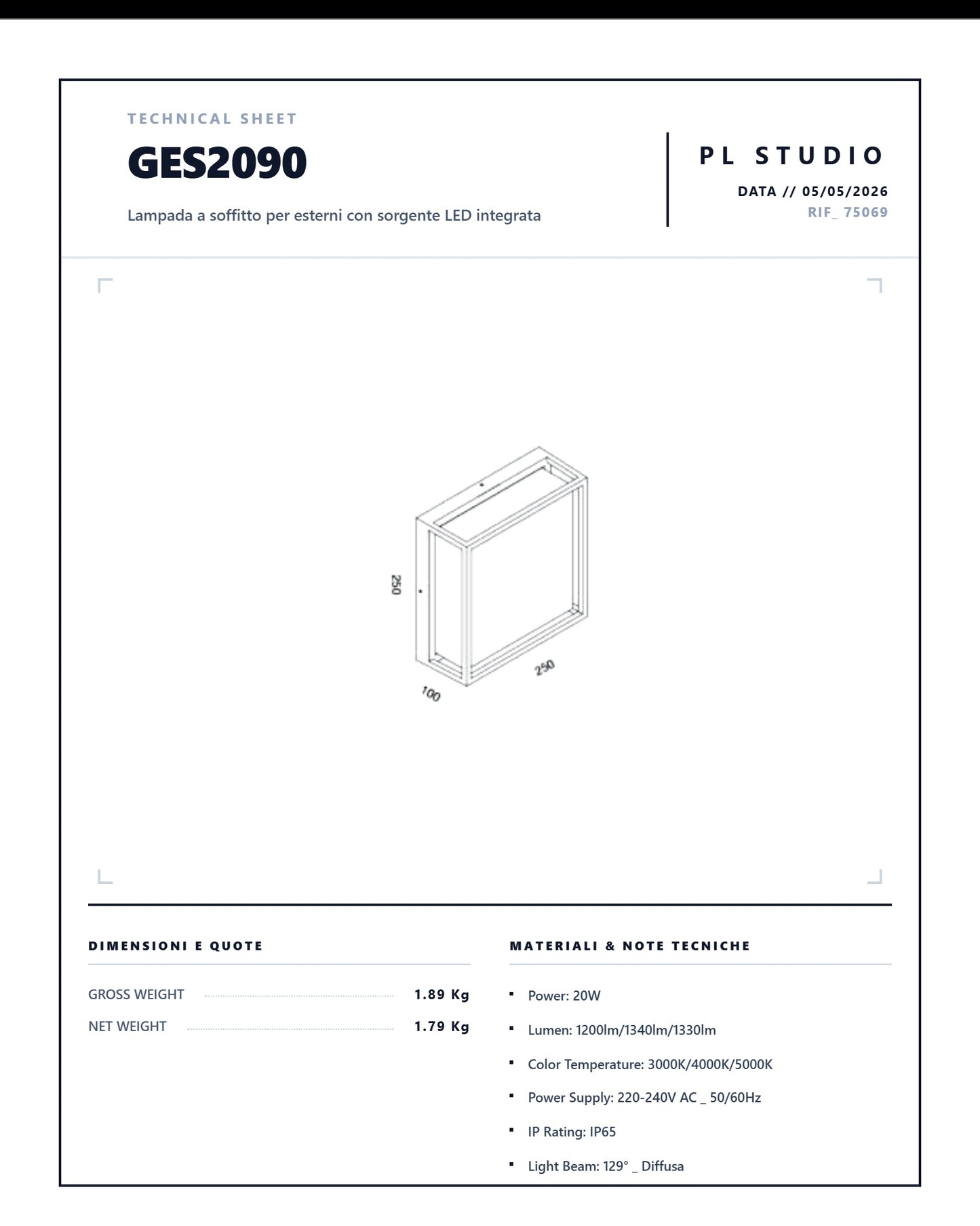 Plafoniera esterno Gea Led GES2090 GES 2091 GES 2092 LED IP65 moderno alluminio soffitto parete