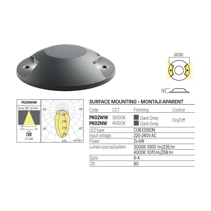 XPUCK REDO SEGNAPASSO DA INCASSO ROTONDO IP67 LED IN ALLUMINIO ANTRACITE