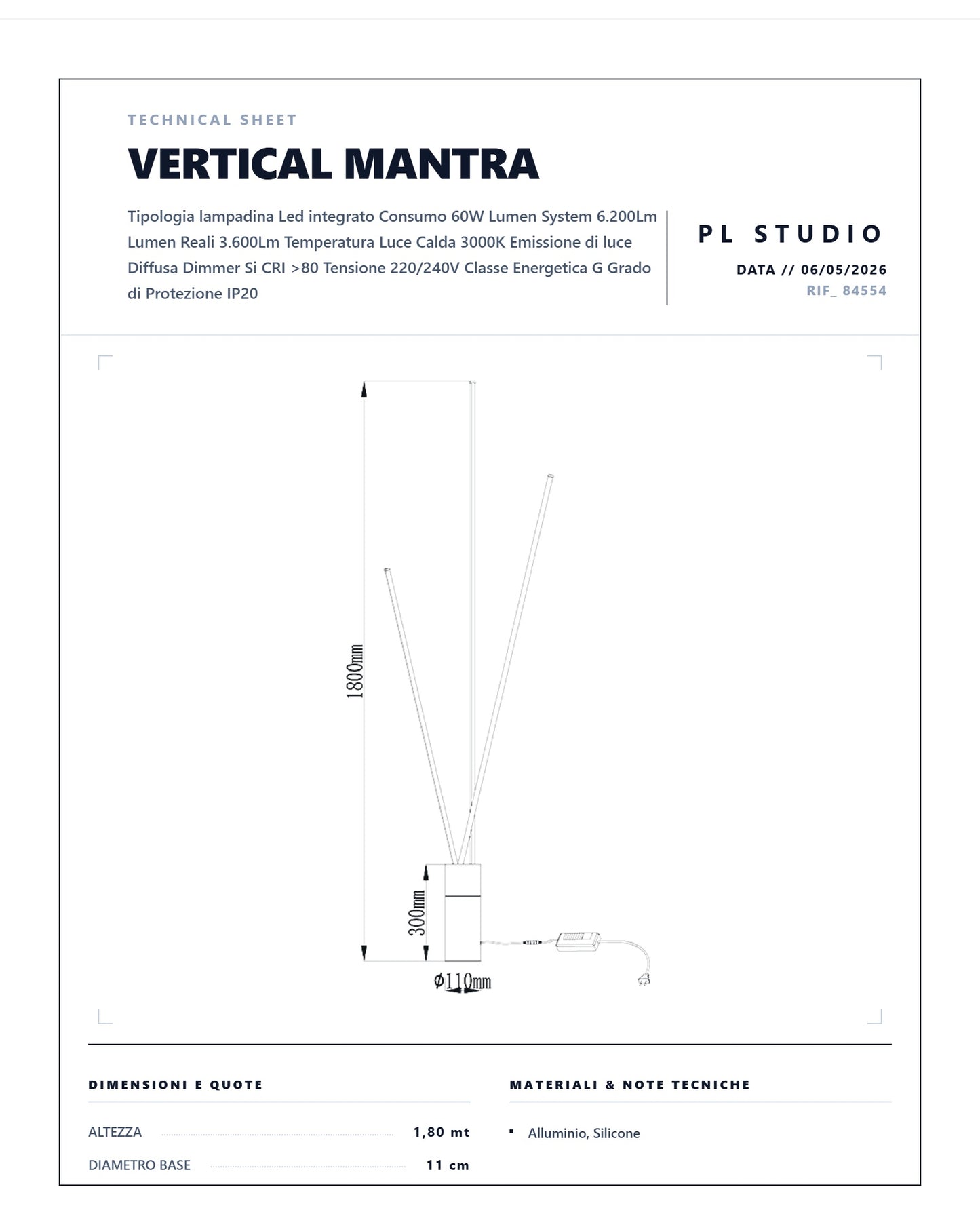 Lampada da Terra MANTRA – Metallo Nero 3 Bacchette LED 3000K