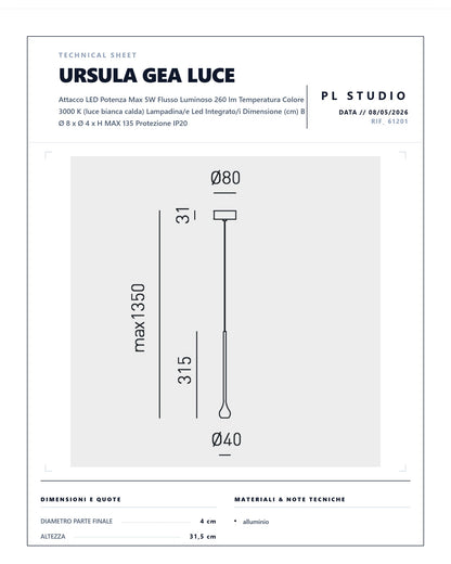 SOSPENSIONE SINGOLA URSULA GEA LUCE LED