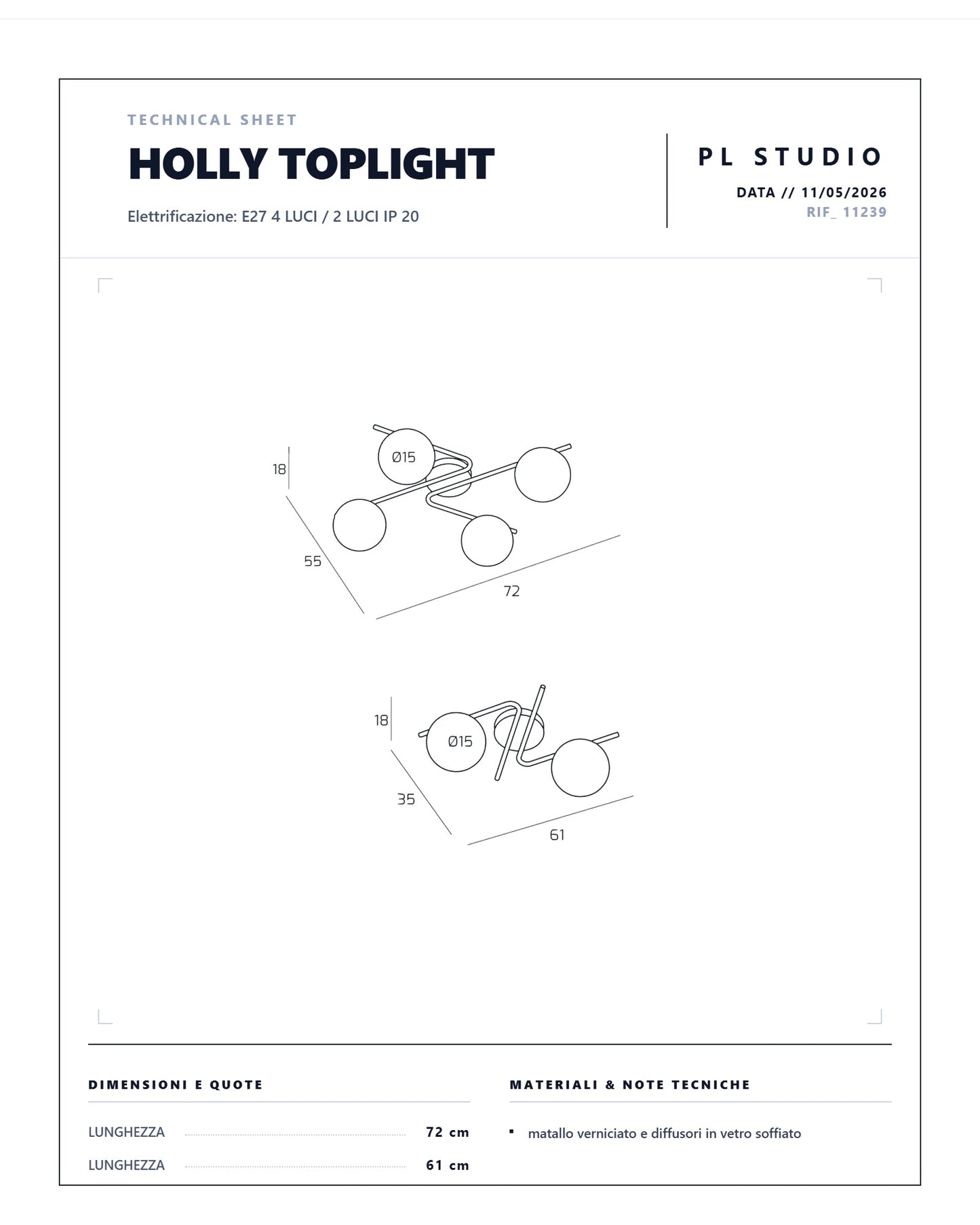 PLAFONIERA MODERNA TOPLIGHT A 2/4 SFERE HOLLY