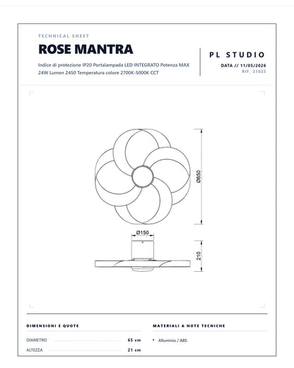 VENTILATORE PLAFONIERA ROSE MANTRA LED