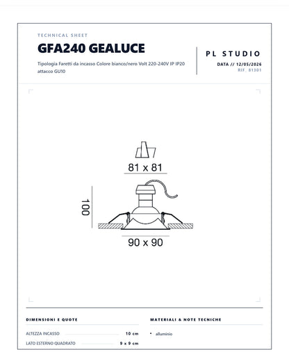 Faretto incasso quadrato Gea Led 240/241 7W LED IP20 spot direzionabile