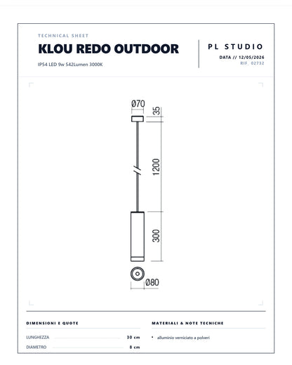 SOSPENSIONE SINGOLA TUBOLARE ESTERNO KLOU IP54 REDO
