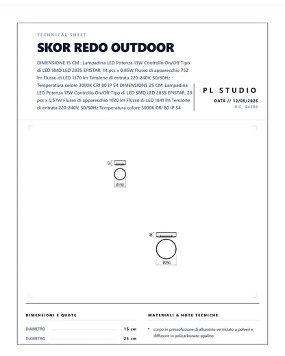 PLAFONIERA PER ESTERNO SKOR TONDA LED REDO