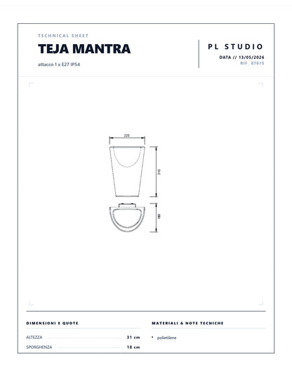 TEJA APPLIQUE VASO PER ESTERNO MANTRA IP54