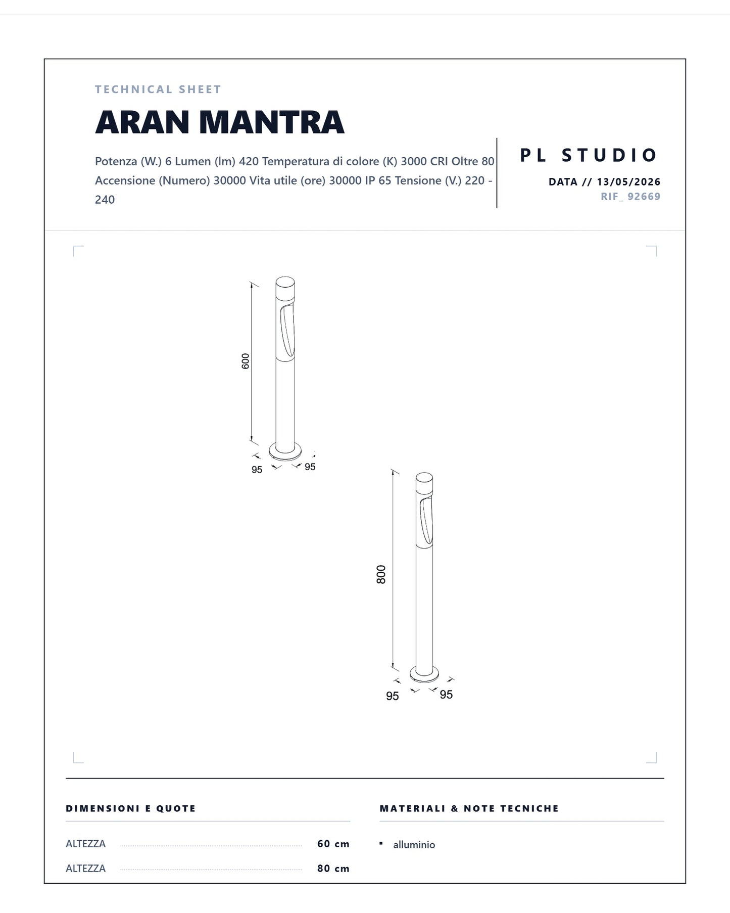 PALETTO DA ESTERNO MANTRA ARAN LED 6W IP65