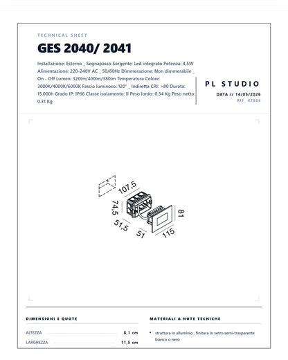 SEGNAPASSO ESTERNO GEALUCE GES2040/2041 LED IP66