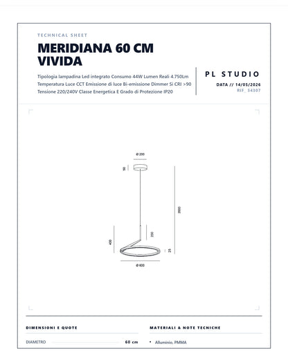 MERIDIANA VIVIDA SOSPENSIONE DIAMETRO 60 LED