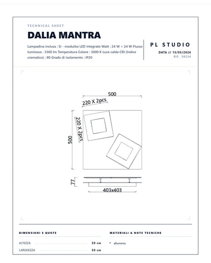 PLAFONIERA DALIA 50 x 50 CM MANTRA LED 48w 3360LUMEN