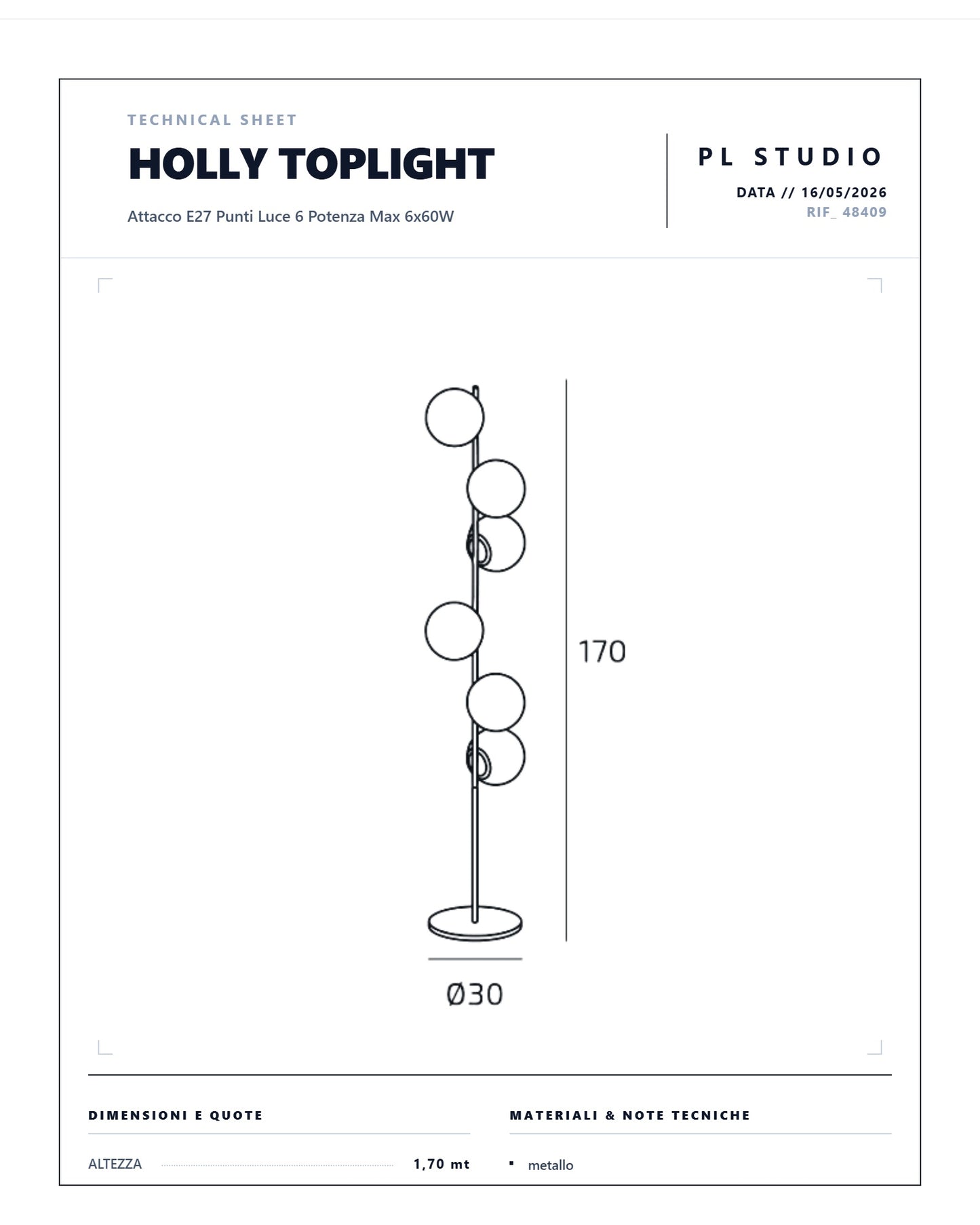 PIANTANA HOLLY TOPLIGHT 6 LUCI NERA/ SABBIA
