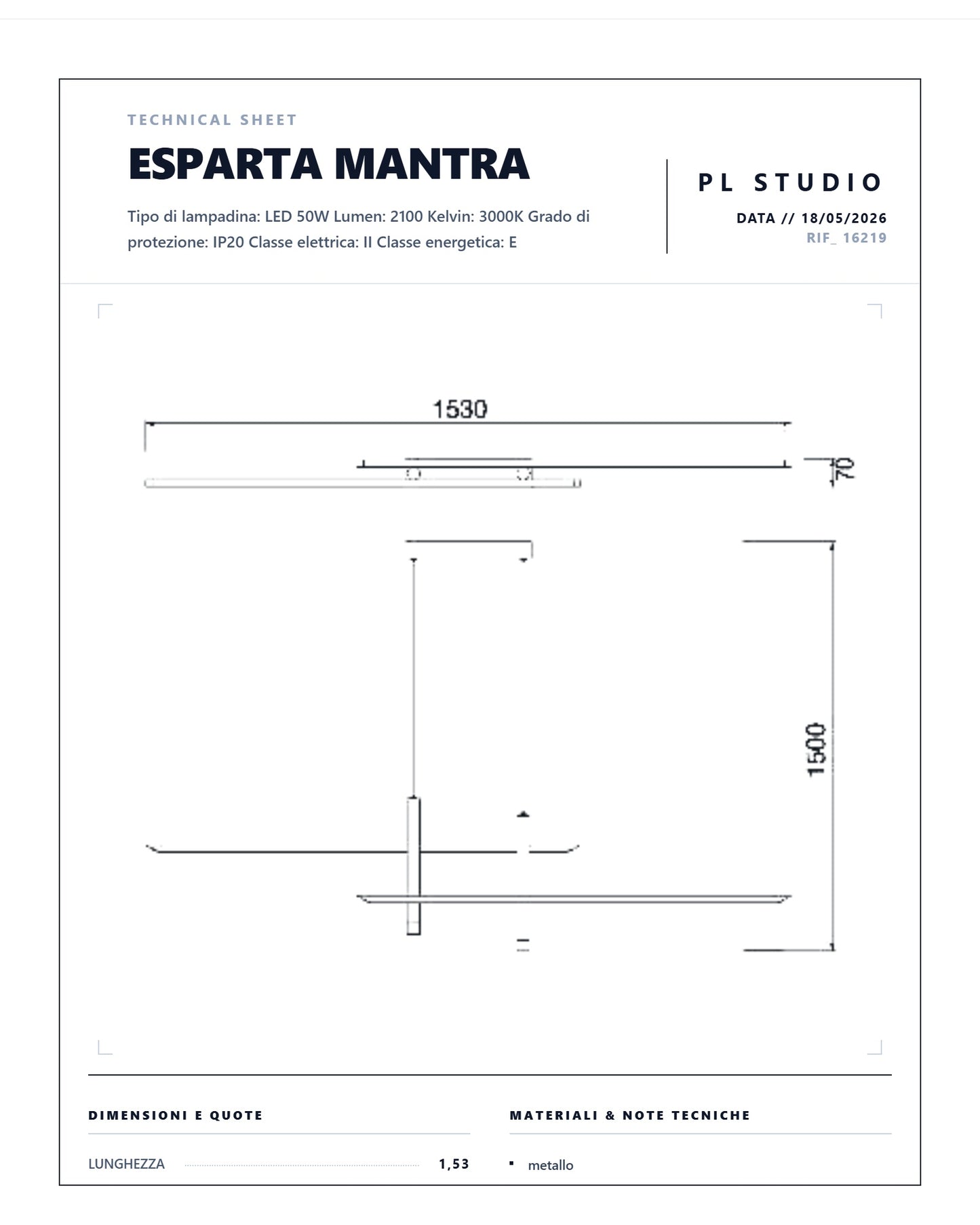SOSPENSIONE ESPARTA MANTRA LINEARE 1,53 MT LED