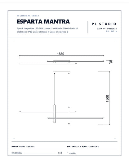 SOSPENSIONE ESPARTA MANTRA LINEARE 1,53 MT LED