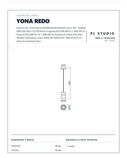 SOSPENSIONE SINGOLA LED YONA REDO