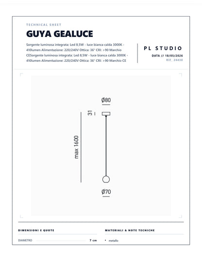 SOSPENSIONE SINGOLA LED GUYA GEALUCE 8,5W 410LUMEN