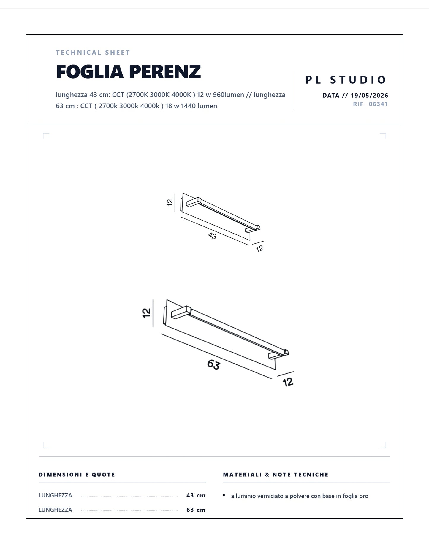 APPLIQUE ORIENTABILE LED FOGLIA ORO E NERO