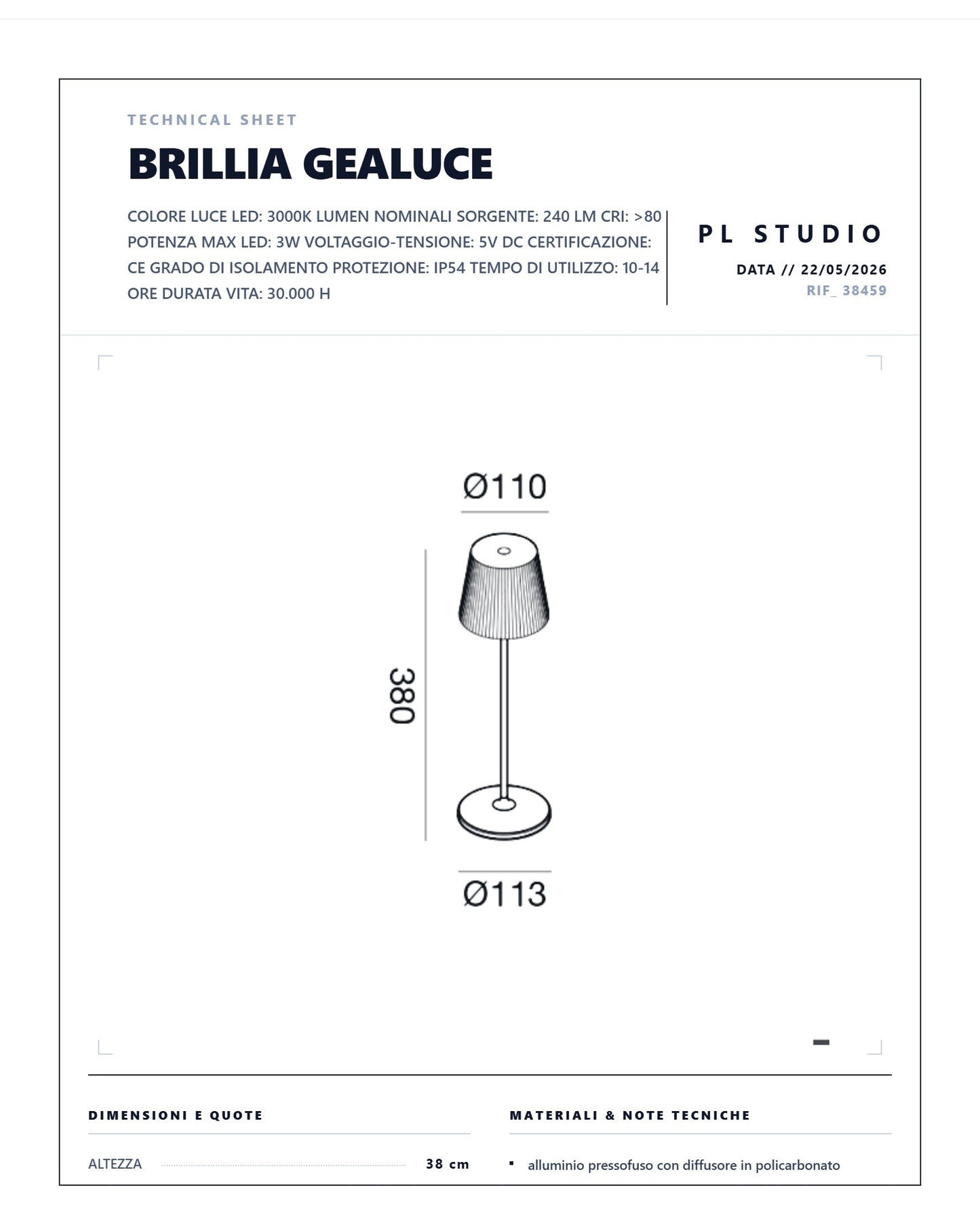 LUME RICARICABILE GLS050/51/52/53/54/55 GEALUCE LED 3W