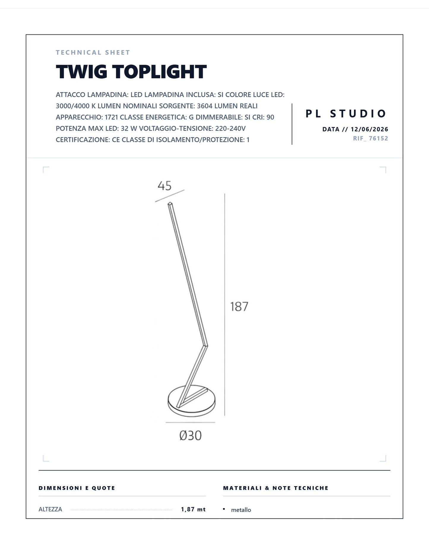 PIANTANA LED TWING TOPLIGHT DIMMERABILE