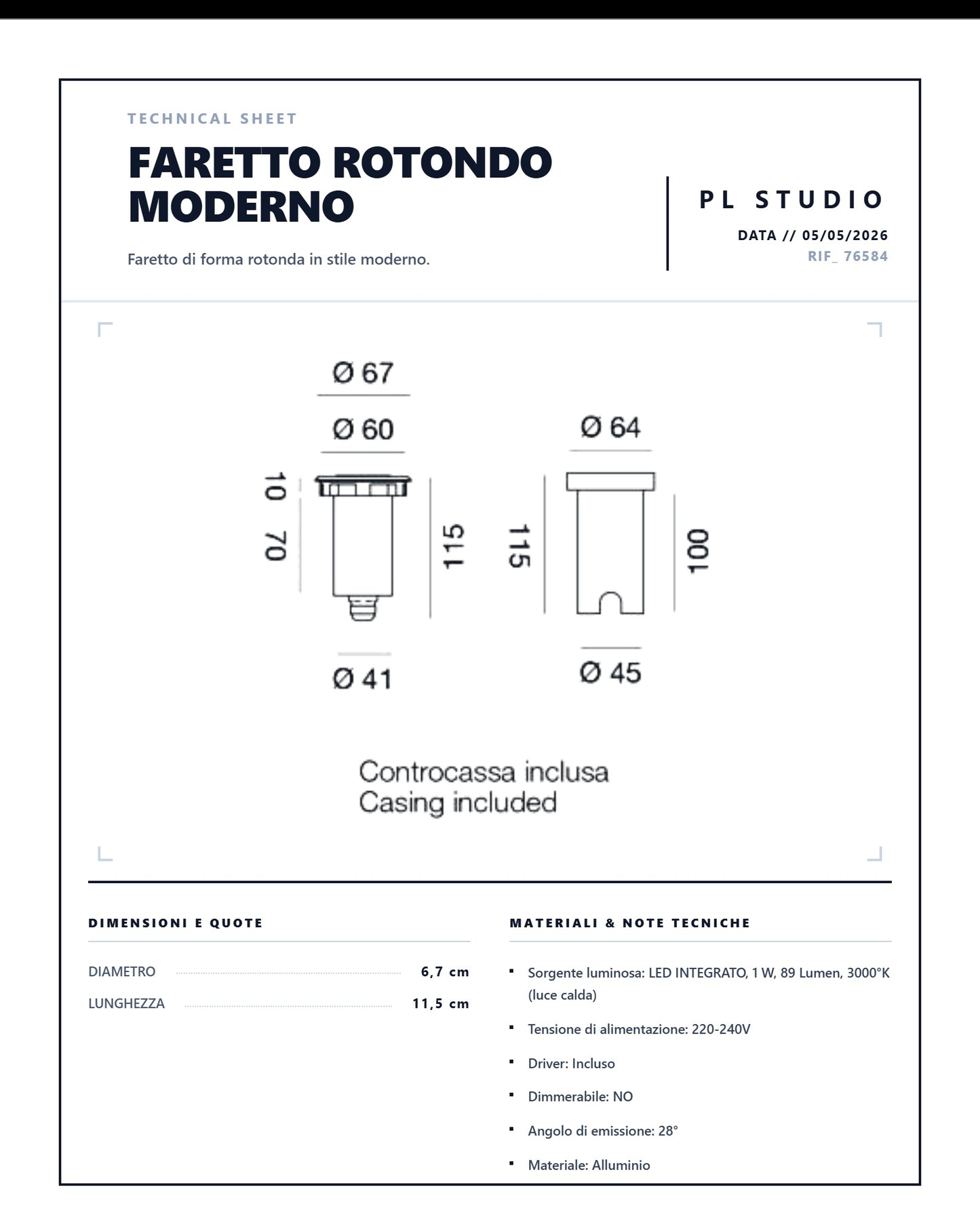 Faretto Da Pavimento Esterno Incasso Calpestabile Rotondo Led 3000k GES220C Gea