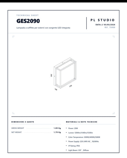 Plafoniera esterno Gea Led GES2090 GES 2091 GES 2092 LED IP65 moderno alluminio soffitto parete
