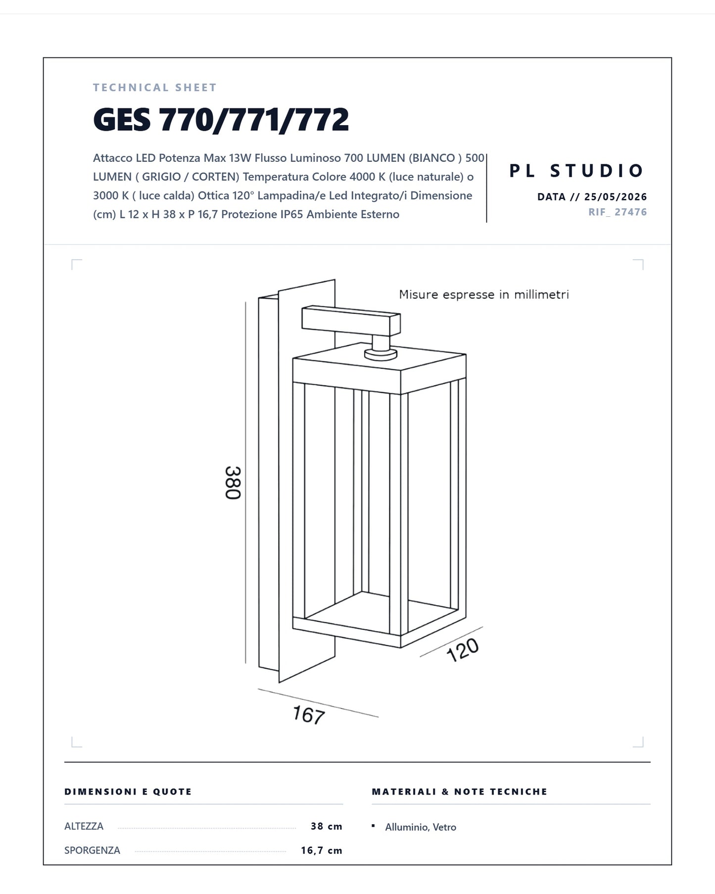 APPLIQUE ESTERNO GEALUCE GES770/771/772 LED 13W