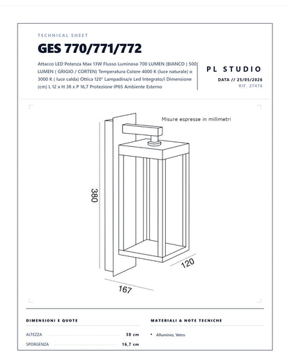 APPLIQUE ESTERNO GEALUCE GES770/771/772 LED 13W