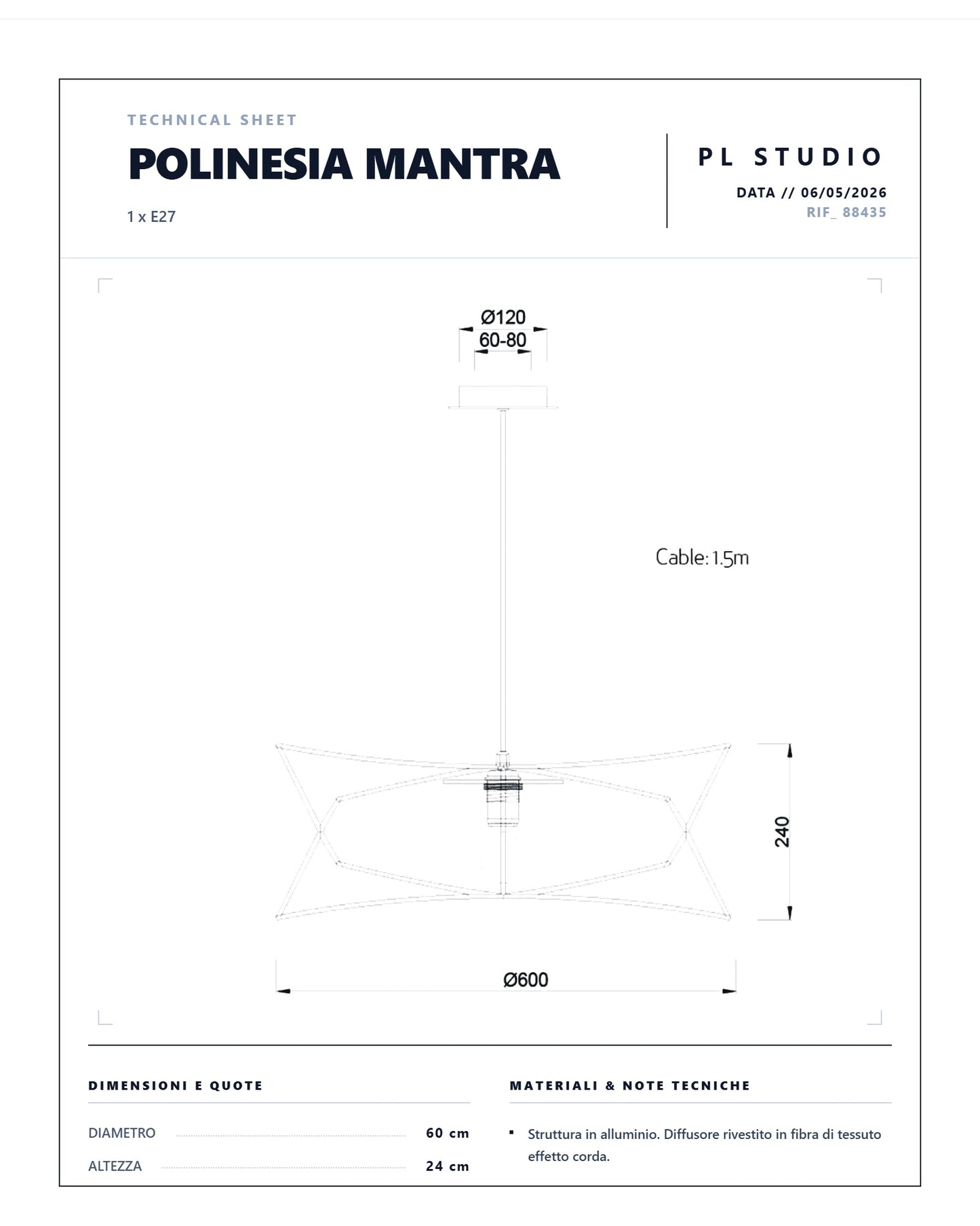 Sospensione esterno Mantra Polinesia 7130 E27 IP44 corda