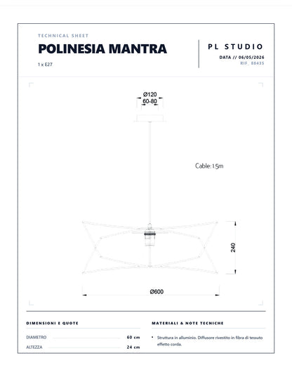 Sospensione esterno Mantra Polinesia 7130 E27 IP44 corda