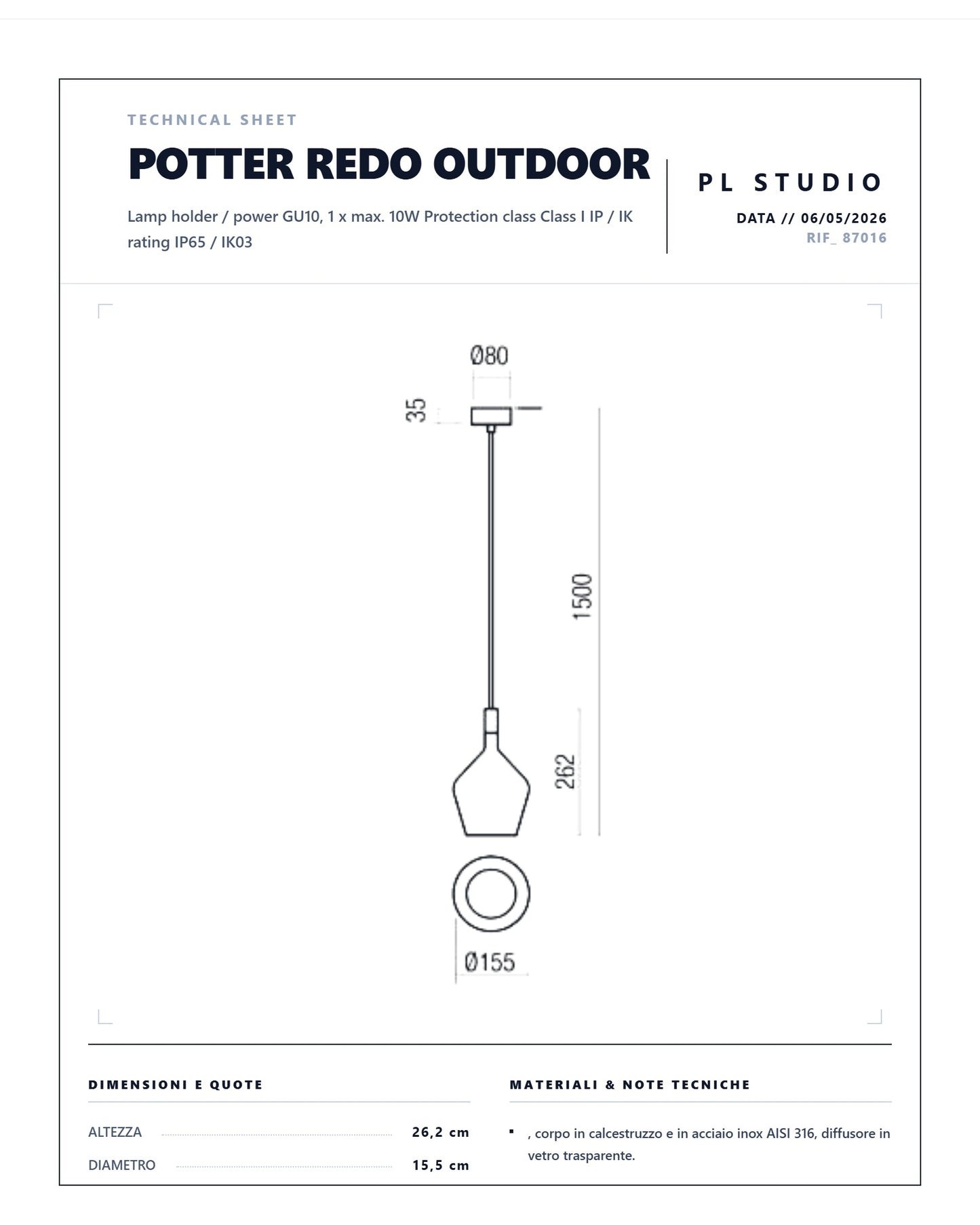 REDO OUTDOOR POTTER GU10 IP65 SOSPENSIONE