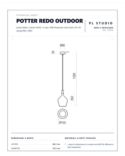 REDO OUTDOOR POTTER GU10 IP65 SOSPENSIONE