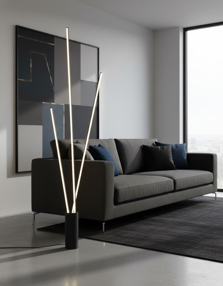 Lampada da Terra MANTRA – Metallo Nero 3 Bacchette LED 3000K