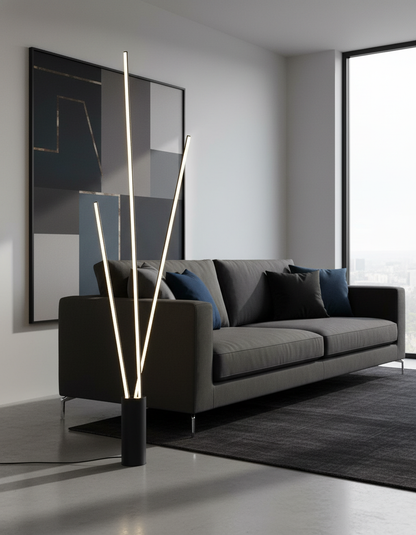 Lampada da Terra MANTRA – Metallo Nero 3 Bacchette LED 3000K