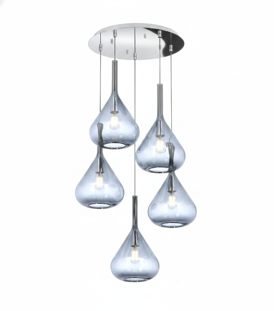 TopLight Sospensione Cromo 5 Luci Tonda blu 1177CR/S5 T-BL