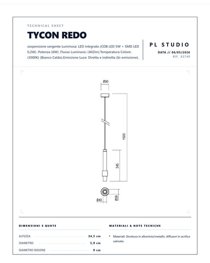 Sospensione LED Redo Group Tycon 6W 3000K design moderno
