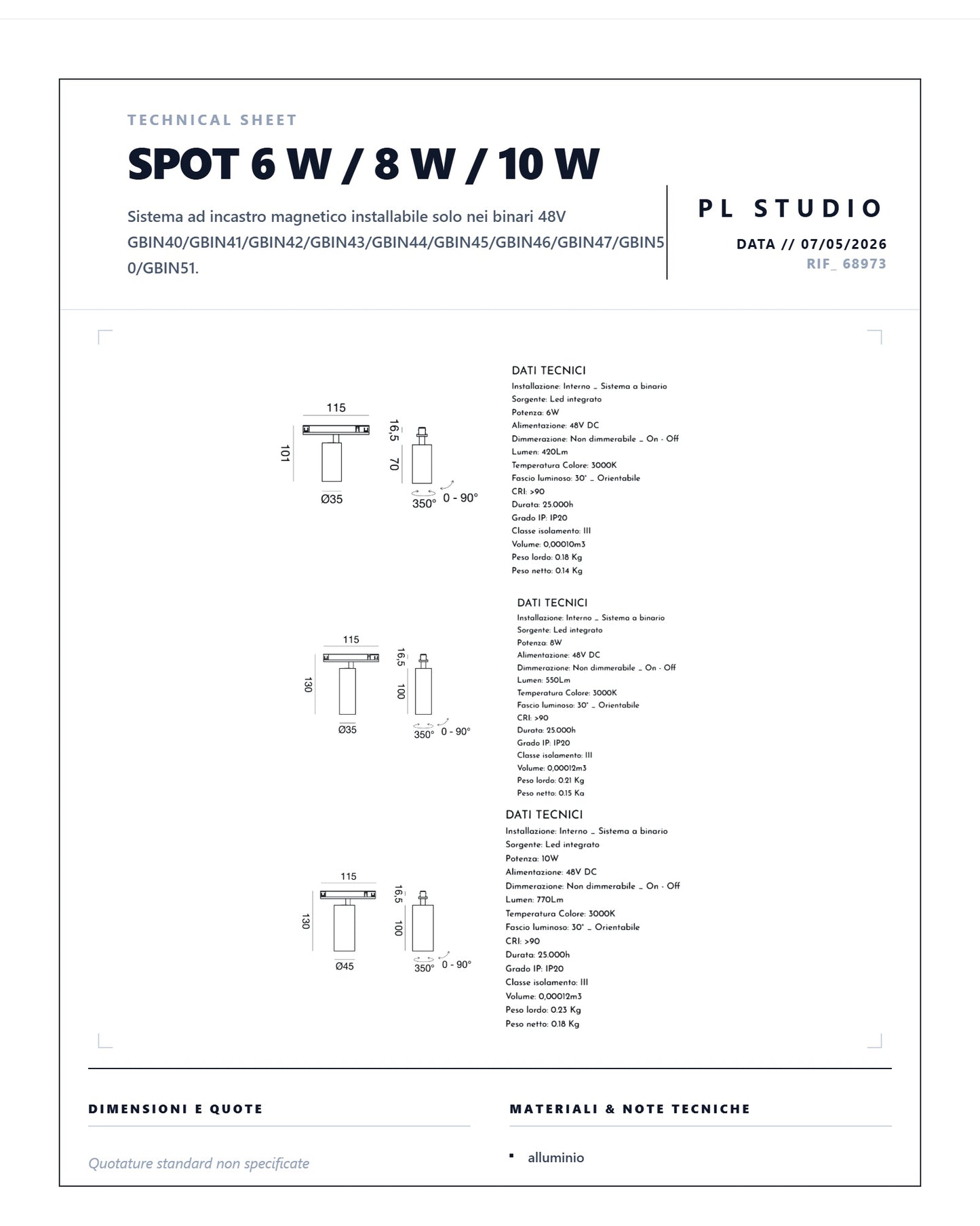 SPOT SINGOLO PER BINARIO MAGNETICO GEA 6 W / 8 W / 10W