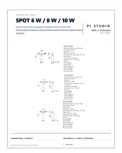 SPOT SINGOLO PER BINARIO MAGNETICO GEA 6 W / 8 W / 10W